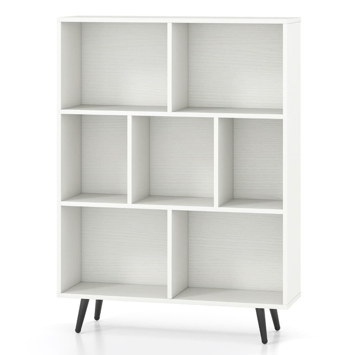 CostwayÉtagère à 7 Cubes Organisateur de Rangement Moderne avec 4 Pieds Métalliques Effilés Étagère Autoportante avec 2 Kits Antichute Blanc