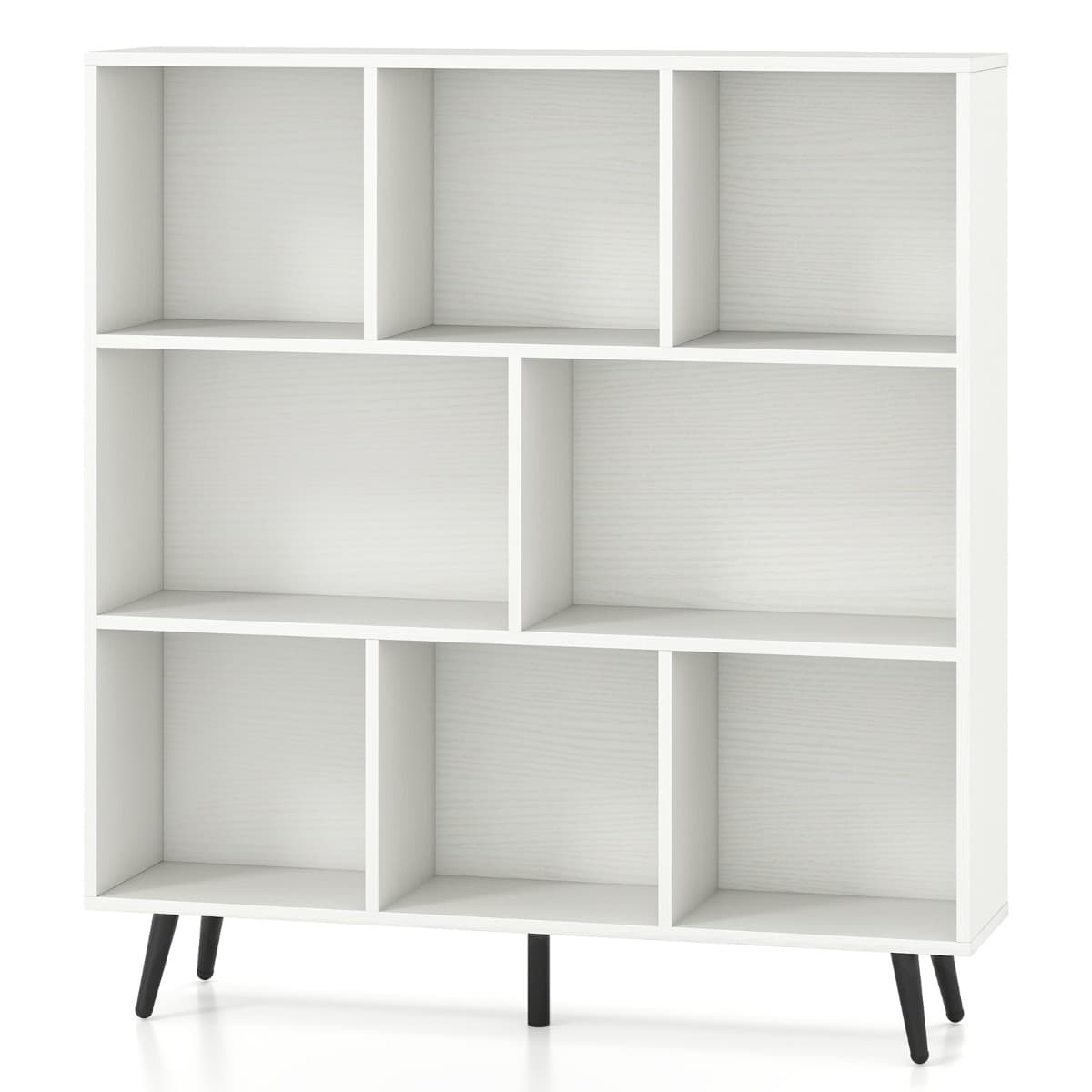 CostwayÉtagère à 8 Cubes Organisateur de Rangement Moderne avec 5 Pieds Métalliques Effilés Étagère Autoportante avec 2 Kits Antichute Blanc