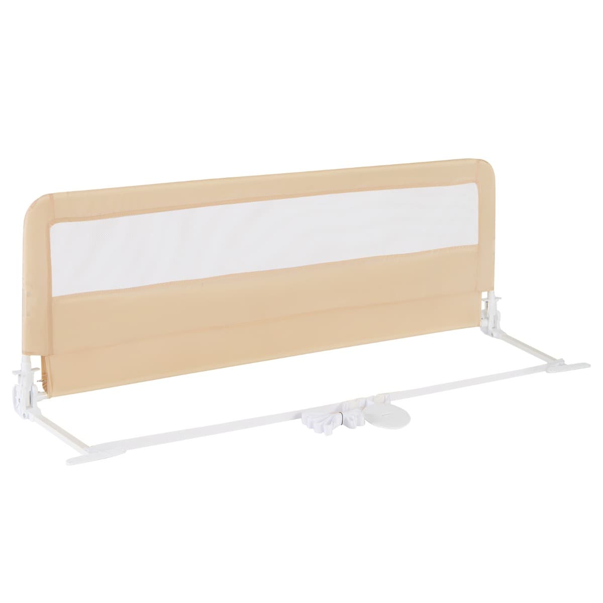 CostwayBarrière de Lit Bébé Sûre à Hauteur Ajustable avec Tissu en Maille Durable Ceinture de Fixation Beige