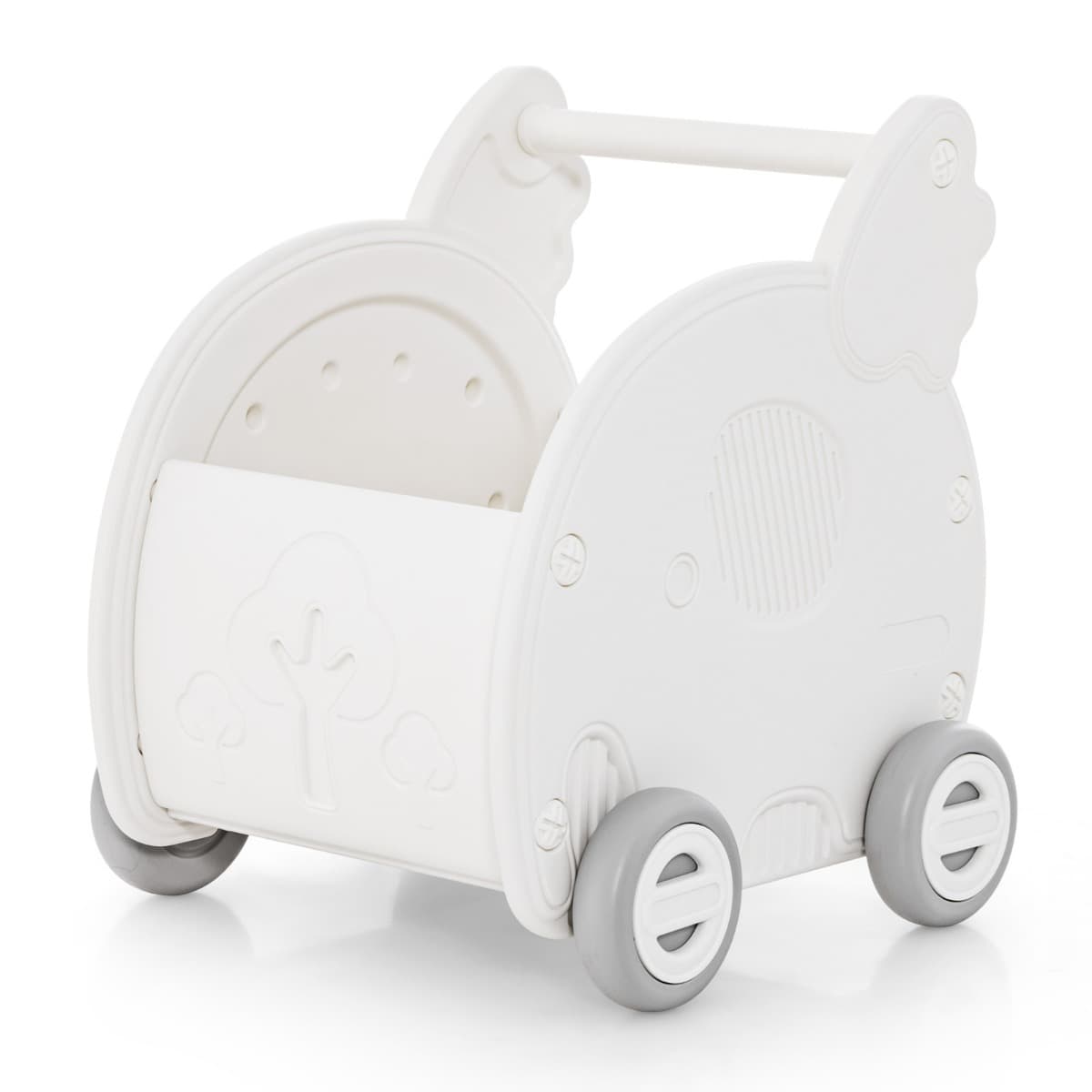 CostwayJouet Pousseur pour Bébé Chariot Pousseur à 4 Roues en Forme d'éléphant Jouet Hdpe Mignon avec Roues pour 3+ Ans Charge 30KG Blanc