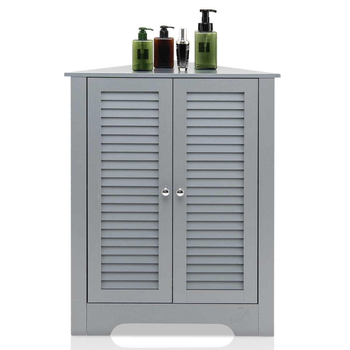 CostwayMeuble d'Angle avec 2 Portes et Étagère Réglable Meuble de Rangement Autoportant pour Salle de Bain Entrée Salon Chambre Gris