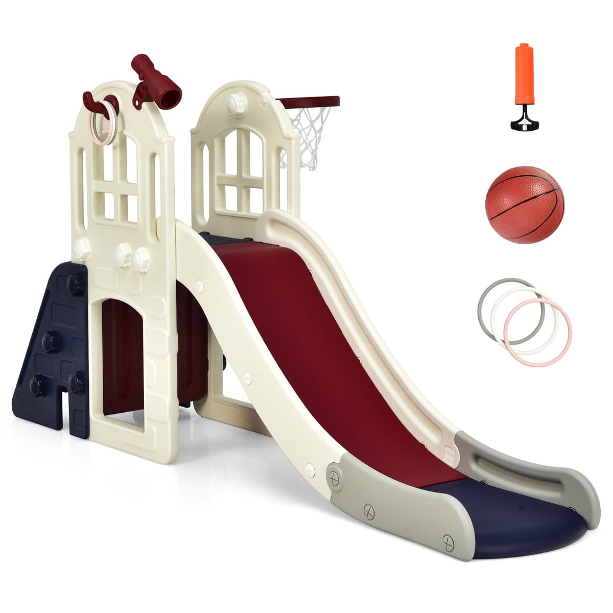 CostwayToboggan pour Enfant 6 en 1 - Glisse de 140 CM 3-8 Ans Toboggan Intérieure & Extérieure Bleu