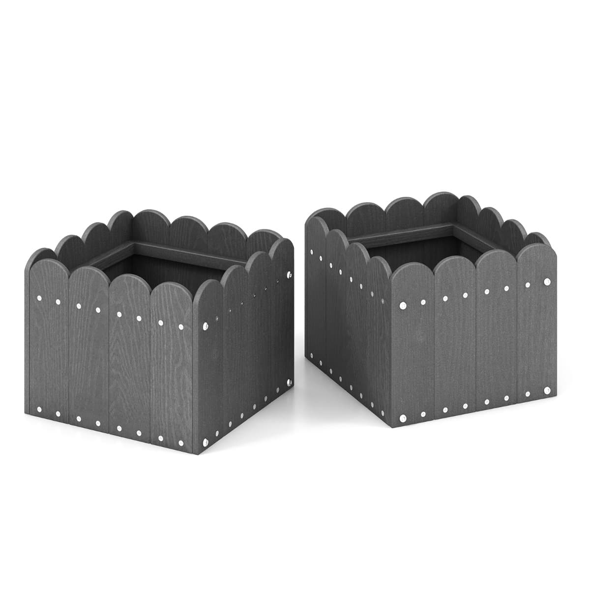 CostwayLot de 2 Jardinière Carrées en HDPE Résistant aux Intempéries Lit de Jardin Surélevé avec Trous de Drainage 32x30x25cm Gris