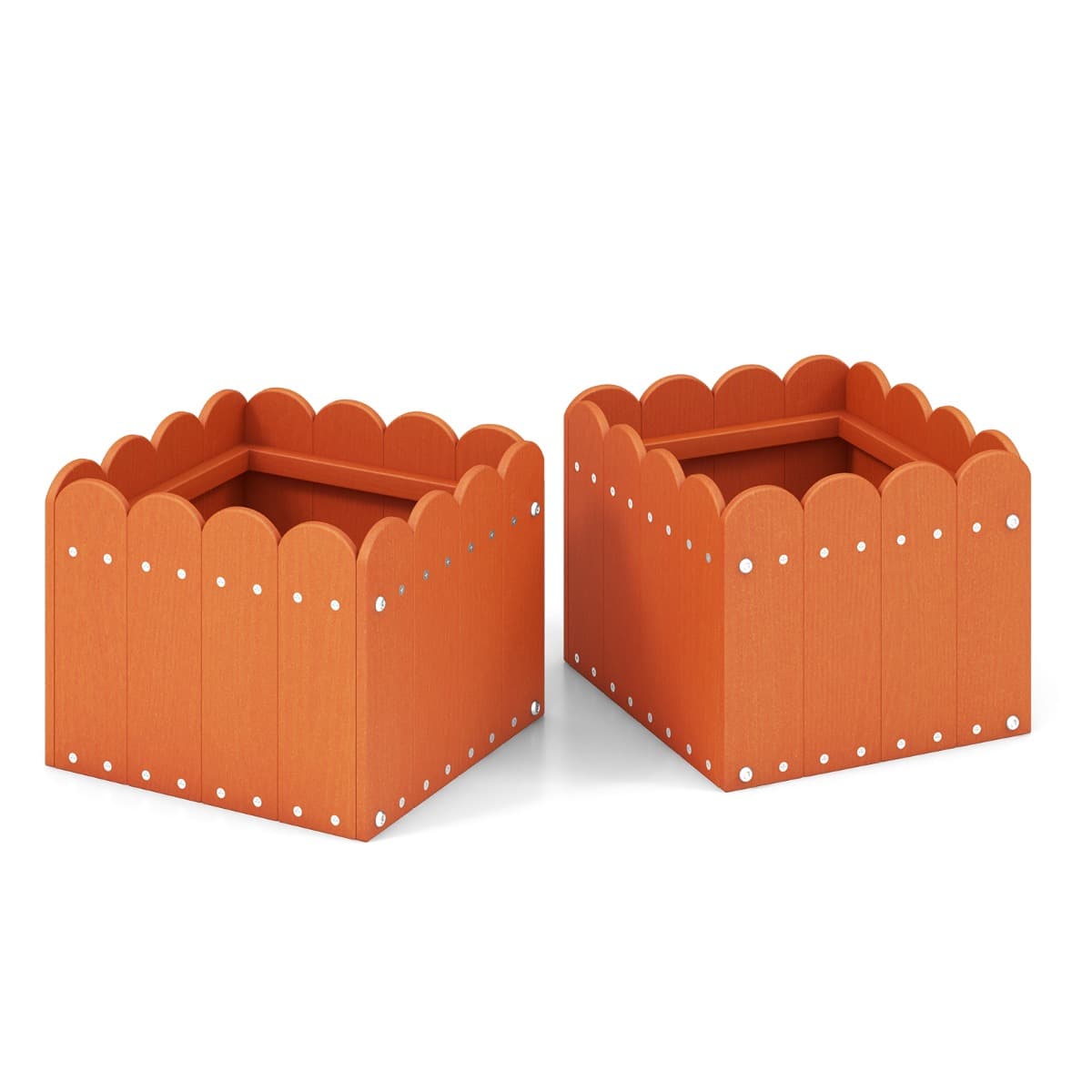 CostwayLot de 2 Jardinière Carrées en HDPE Résistant aux Intempéries Lit de Jardin Surélevé avec Trous de Drainage 32x30x25cm Orange