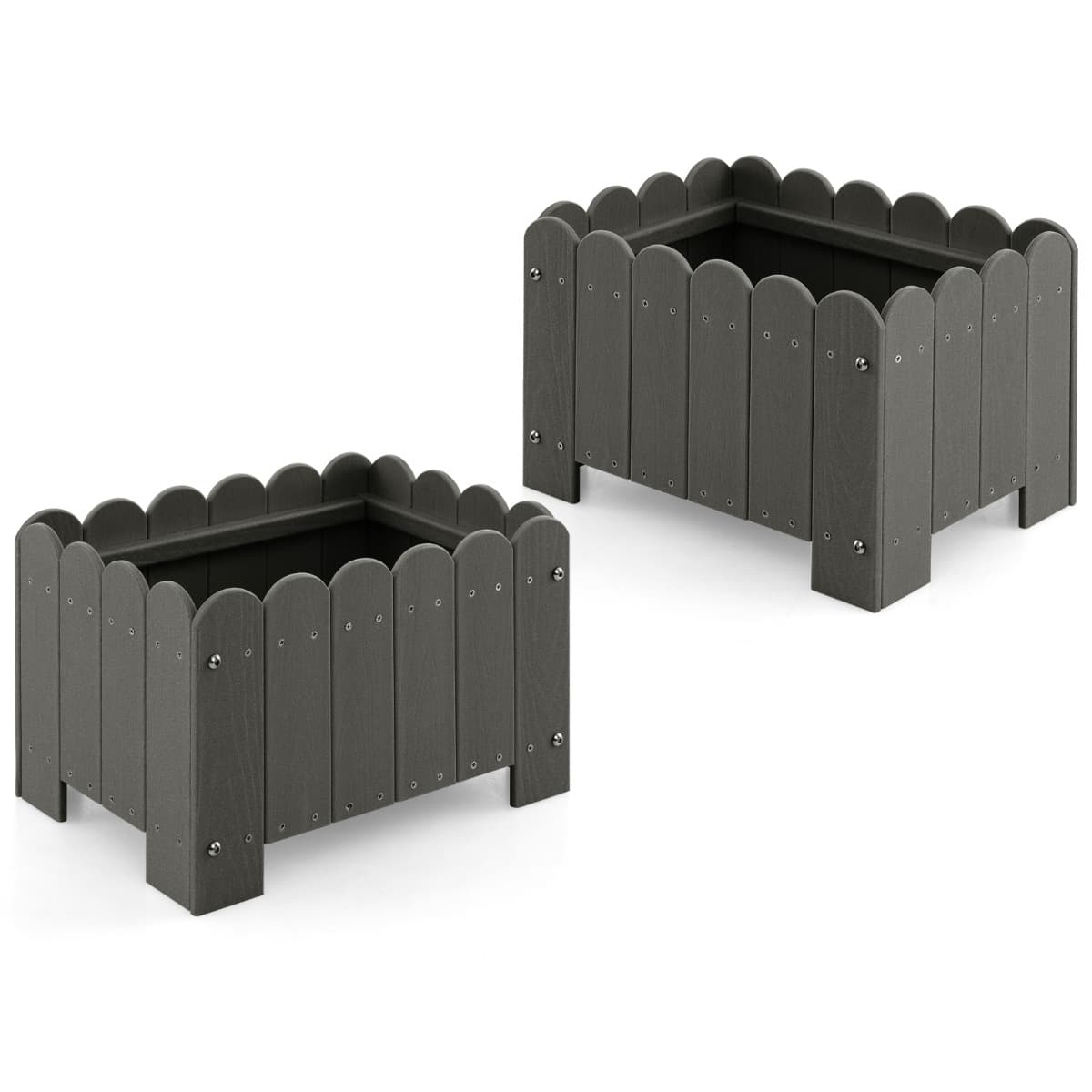 CostwayLot de 2 Jardinière Rectangulaires en HDPE Résistant aux Intempéries Lit de Jardin Surélevé avec Trous de Drainage 45x32x30cm Gris