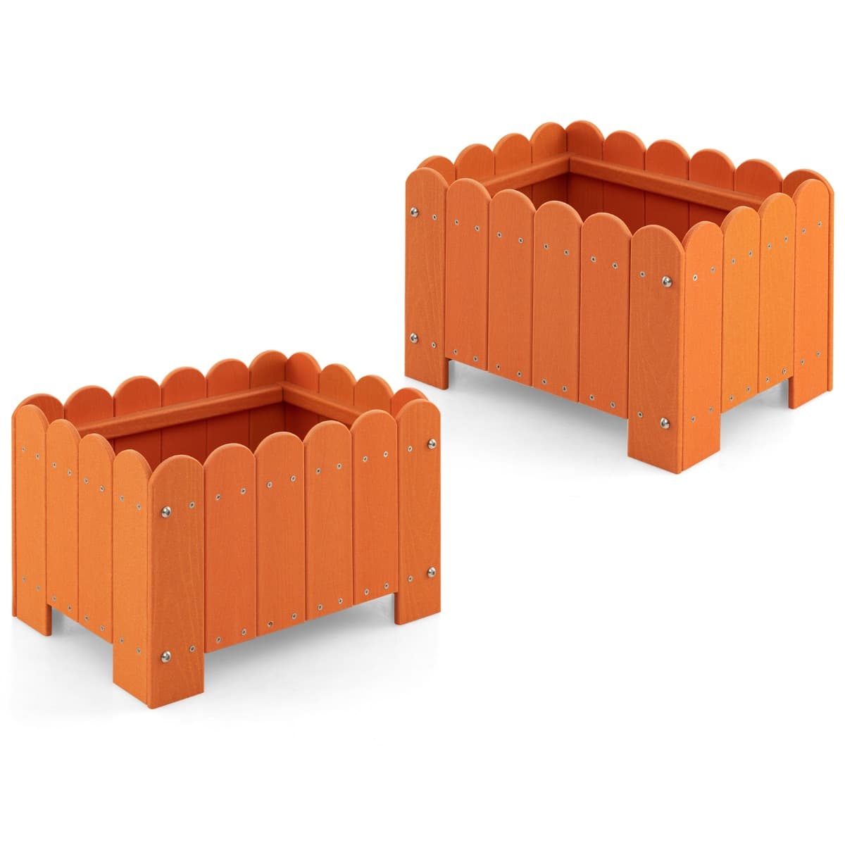 CostwayLot de 2 Jardinière Rectangulaires en HDPE Résistant aux Intempéries Lit de Jardin Surélevé avec Trous de Drainage 45x32x30cm Orange