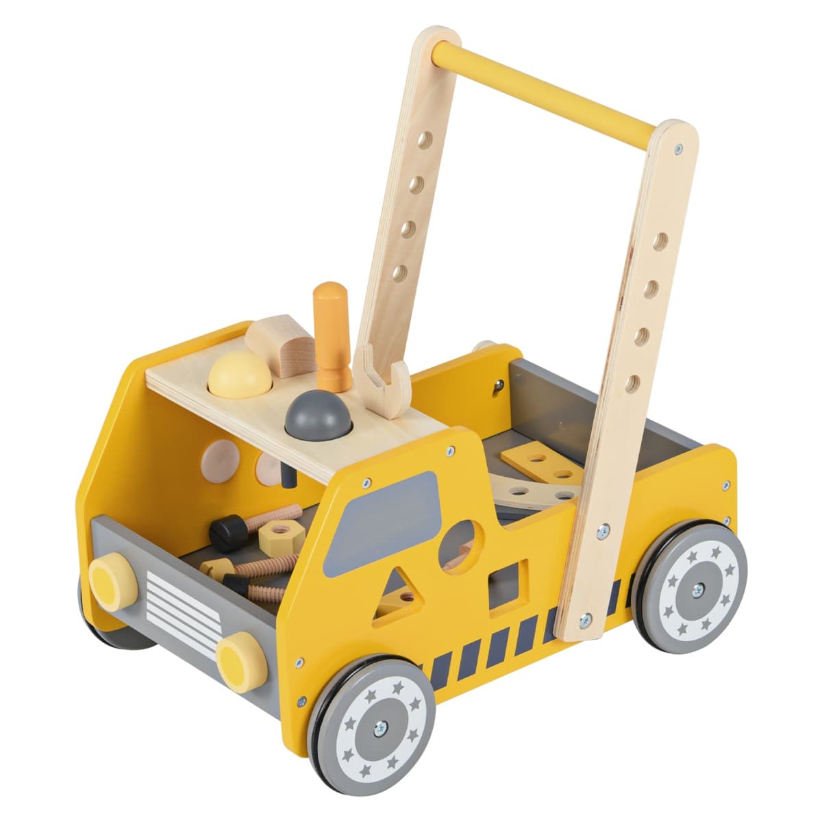 CostwayTrotteur en Bois 2 en 1 pour Bébé avec Vitesse Réglable et Rangement Inférieur Trotteur pour Enfants avec Etabli Jaune